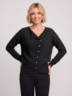 Kolvara Cardigan Col Asymétrique Boutonné – Femme Maille Tricot Bureau Décontracté Automne Chic