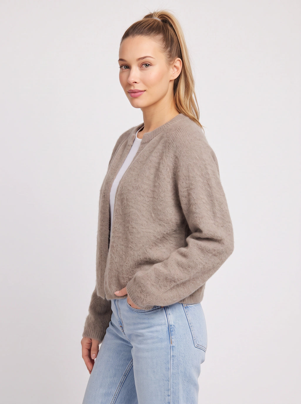 Knitara Cardigan Ouvert Court – Femme Automne Bureau Décontracté Maille Douce Manches Longues