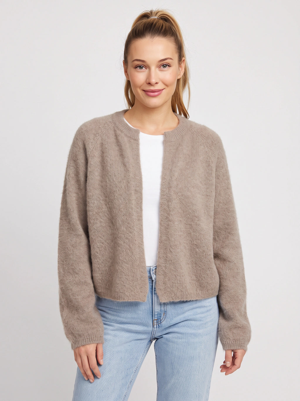 Knitara Cardigan Ouvert Court – Femme Automne Bureau Décontracté Maille Douce Manches Longues