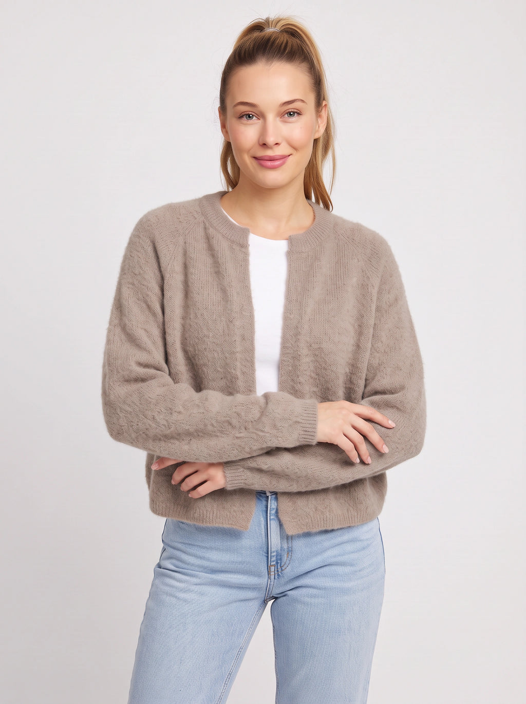 Knitara Cardigan Ouvert Court – Femme Automne Bureau Décontracté Maille Douce Manches Longues