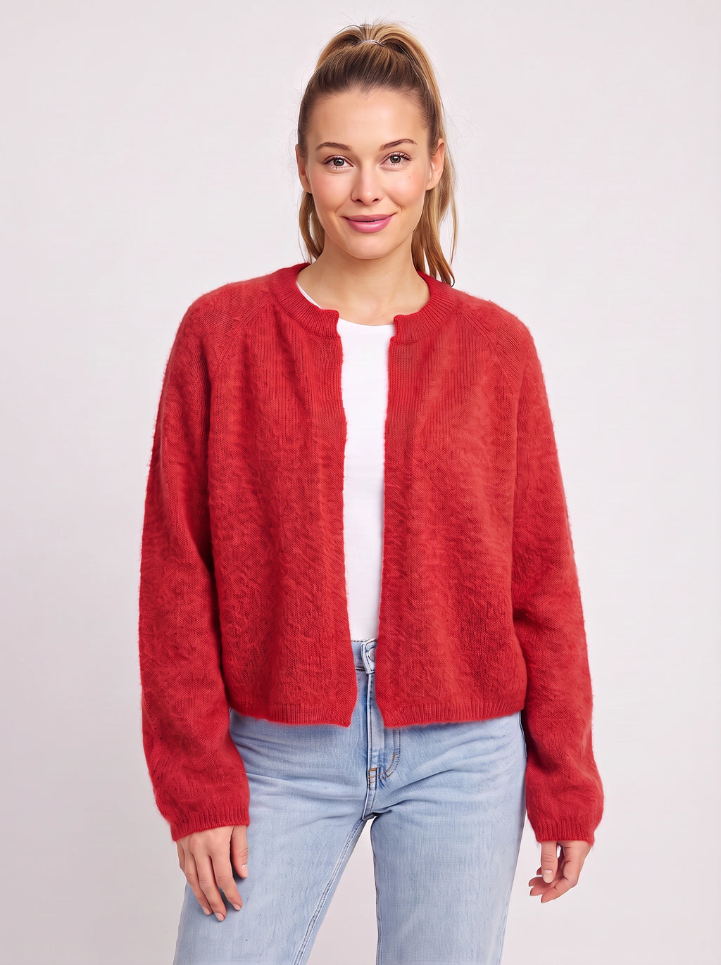 Knitara Cardigan Ouvert Court – Femme Automne Bureau Décontracté Maille Douce Manches Longues