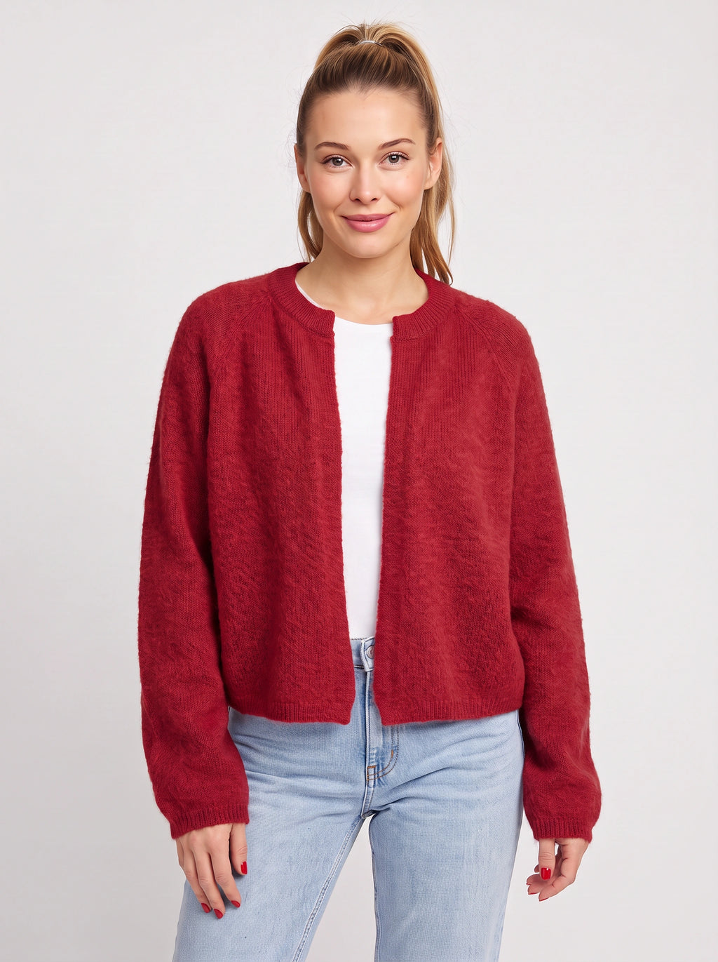 Knitara Cardigan Ouvert Court – Femme Automne Bureau Décontracté Maille Douce Manches Longues