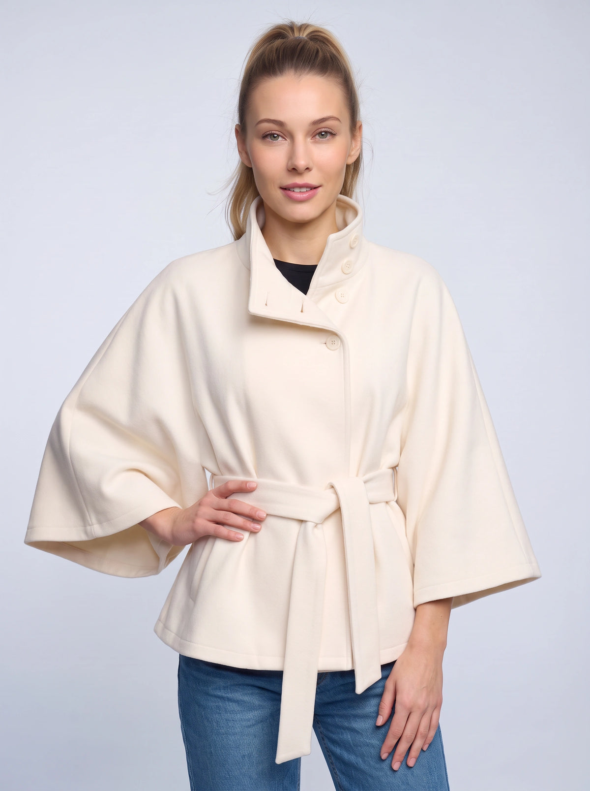 Cintura Cape Kimono Ceinturée – Femme Poncho Automne Chaud Élégant Bureau Décontracté