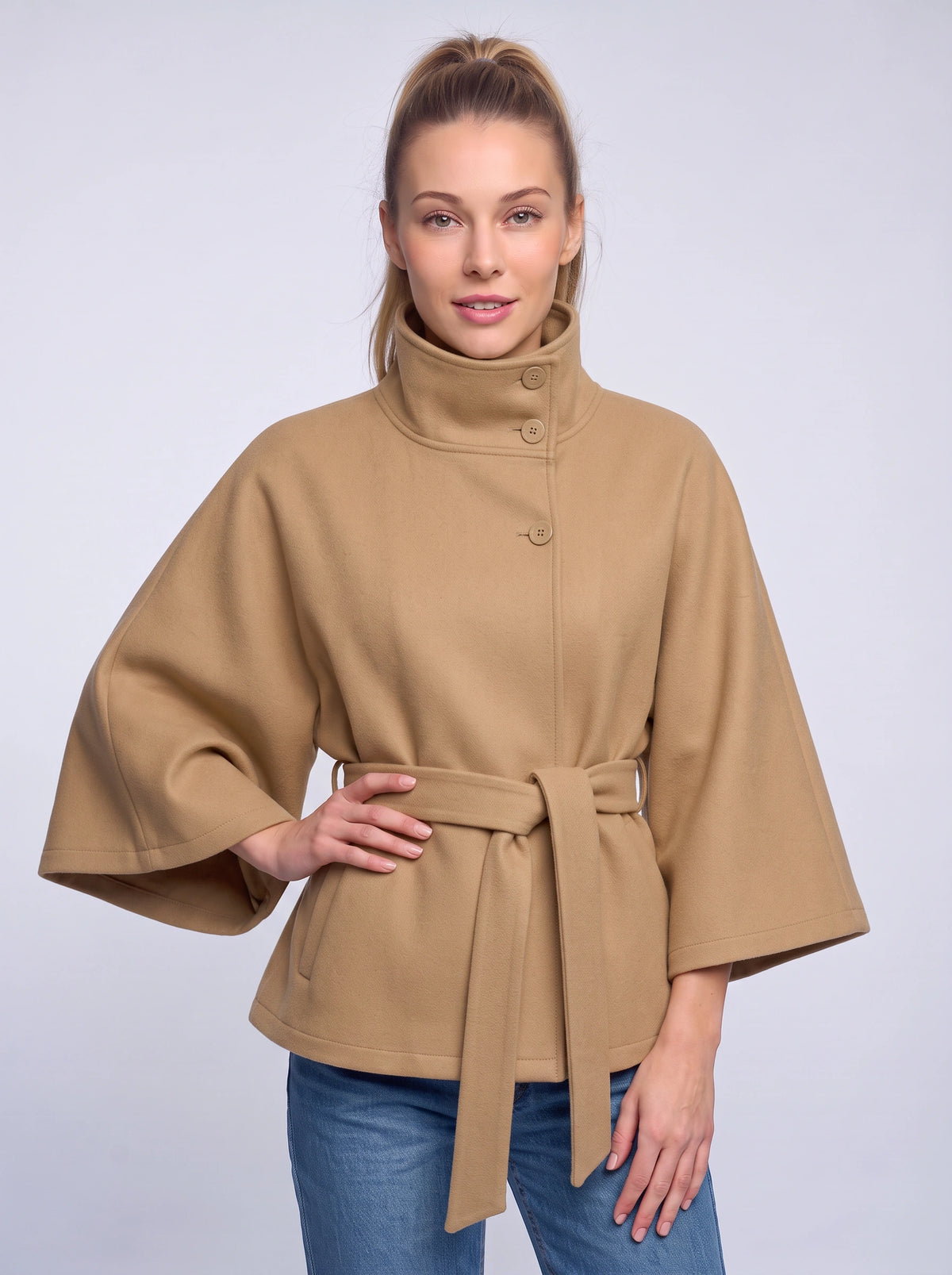 Cintura Cape Kimono Ceinturée – Femme Poncho Automne Chaud Élégant Bureau Décontracté