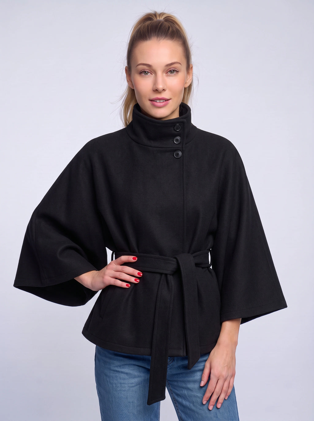 Cintura Cape Kimono Ceinturée – Femme Poncho Automne Chaud Élégant Bureau Décontracté