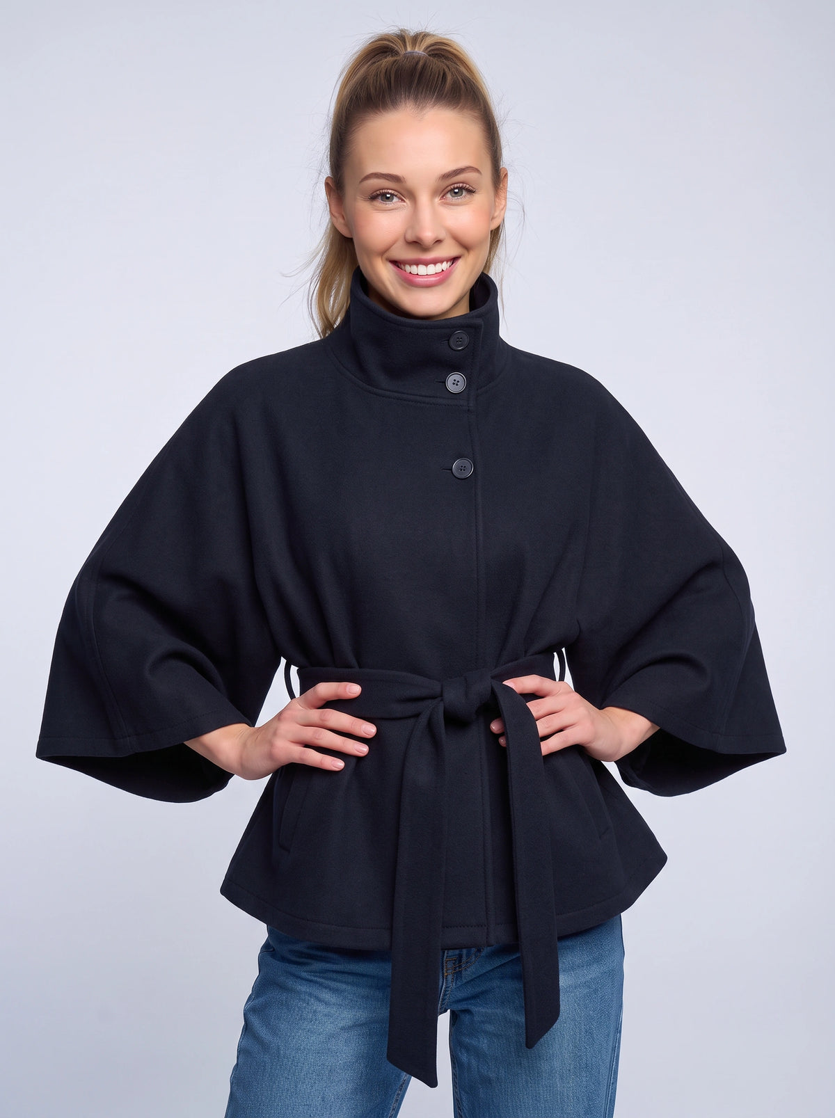 Cintura Cape Kimono Ceinturée – Femme Poncho Automne Chaud Élégant Bureau Décontracté