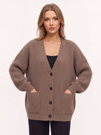 Maglia Cardigan Oversize Côtelé – Femme Automne Boutonné Poches Cocooning Décontracté