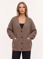Maglia Cardigan Oversize Côtelé – Femme Automne Boutonné Poches Cocooning Décontracté