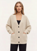 Maglia Cardigan Oversize Côtelé – Femme Automne Boutonné Poches Cocooning Décontracté