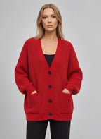 Maglia Cardigan Oversize Côtelé – Femme Automne Boutonné Poches Cocooning Décontracté