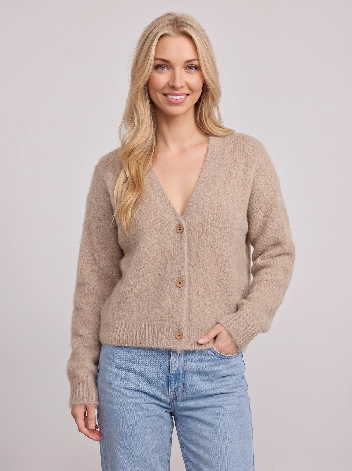 Nuvola Cardigan Court Boutonné – Femme Automne Maille Doux Décolleté Col V Décontracté Bureau