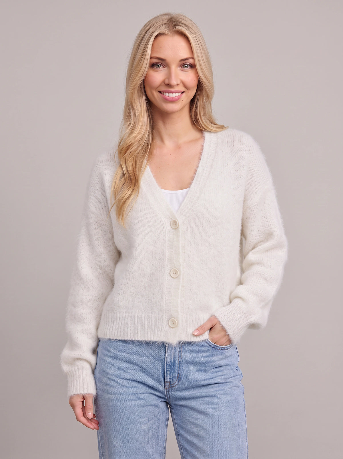 Nuvola Cardigan Court Boutonné – Femme Automne Maille Doux Décolleté Col V Décontracté Bureau