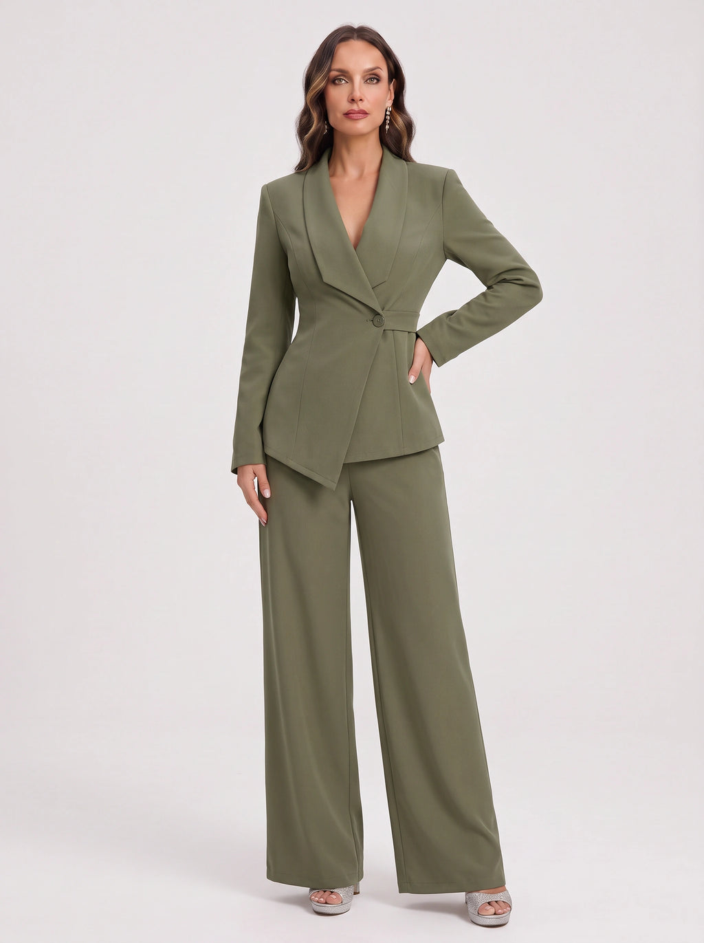 Silara Ensemble Tailleur Pantalon – Femme Bureau Chic Cérémonie Soirée Jambe Large Coupe Ajustée