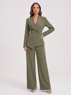 Silara Ensemble Tailleur Pantalon – Femme Bureau Chic Cérémonie Soirée Jambe Large Coupe Ajustée