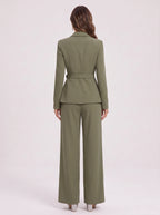 Silara Ensemble Tailleur Pantalon – Femme Bureau Chic Cérémonie Soirée Jambe Large Coupe Ajustée