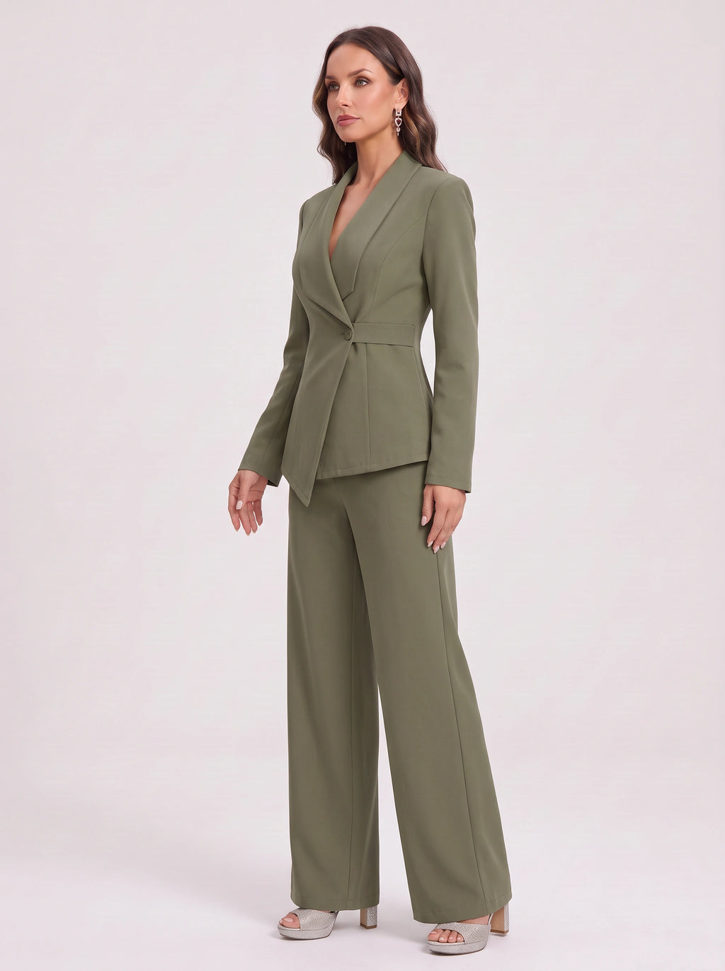 Silara Ensemble Tailleur Pantalon – Femme Bureau Chic Cérémonie Soirée Jambe Large Coupe Ajustée