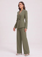 Silara Ensemble Tailleur Pantalon – Femme Bureau Chic Cérémonie Soirée Jambe Large Coupe Ajustée