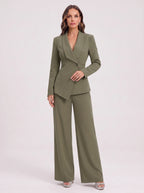 Silara Ensemble Tailleur Pantalon – Femme Bureau Chic Cérémonie Soirée Jambe Large Coupe Ajustée