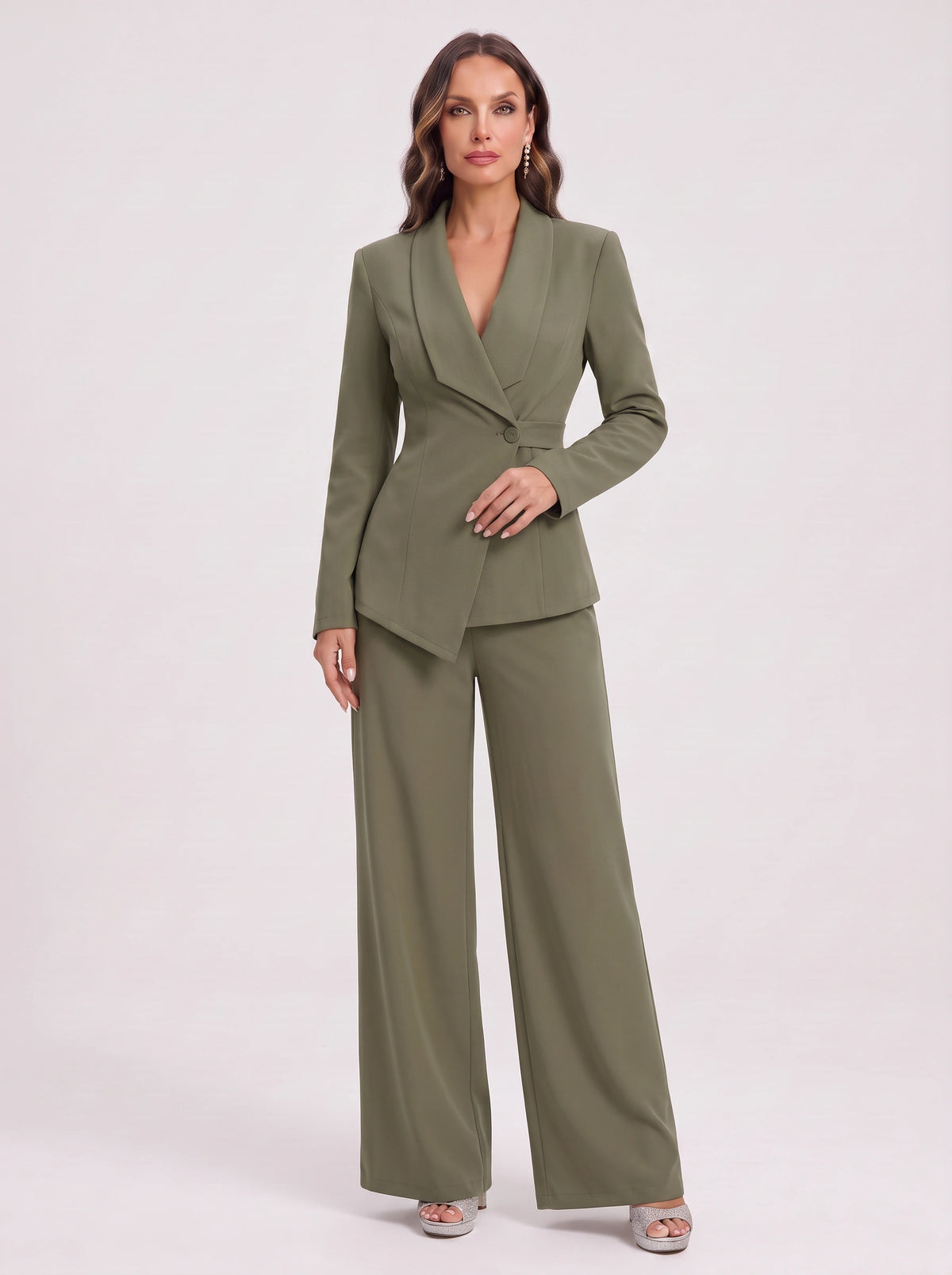 Silara Ensemble Tailleur Pantalon – Femme Bureau Chic Cérémonie Soirée Jambe Large Coupe Ajustée