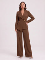 Silara Ensemble Tailleur Pantalon – Femme Bureau Chic Cérémonie Soirée Jambe Large Coupe Ajustée
