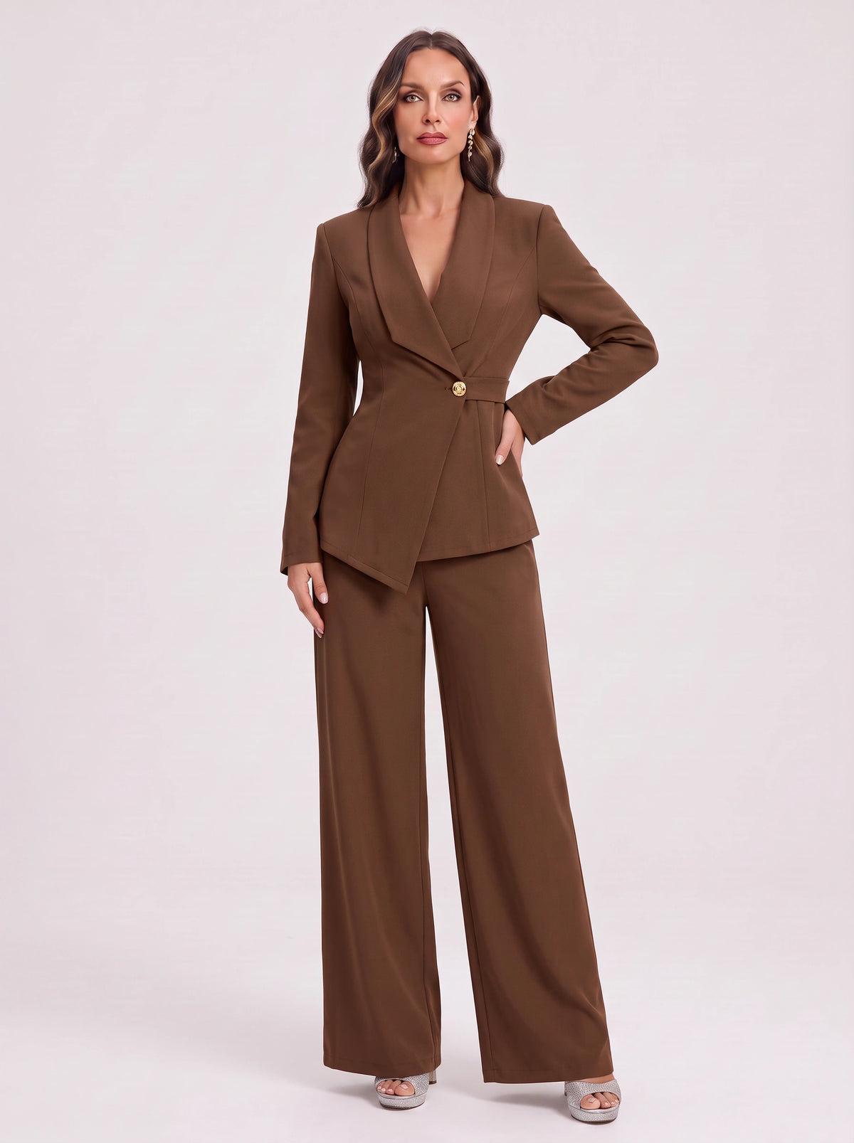 Silara Ensemble Tailleur Pantalon – Femme Bureau Chic Cérémonie Soirée Jambe Large Coupe Ajustée