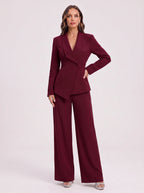 Silara Ensemble Tailleur Pantalon – Femme Bureau Chic Cérémonie Soirée Jambe Large Coupe Ajustée