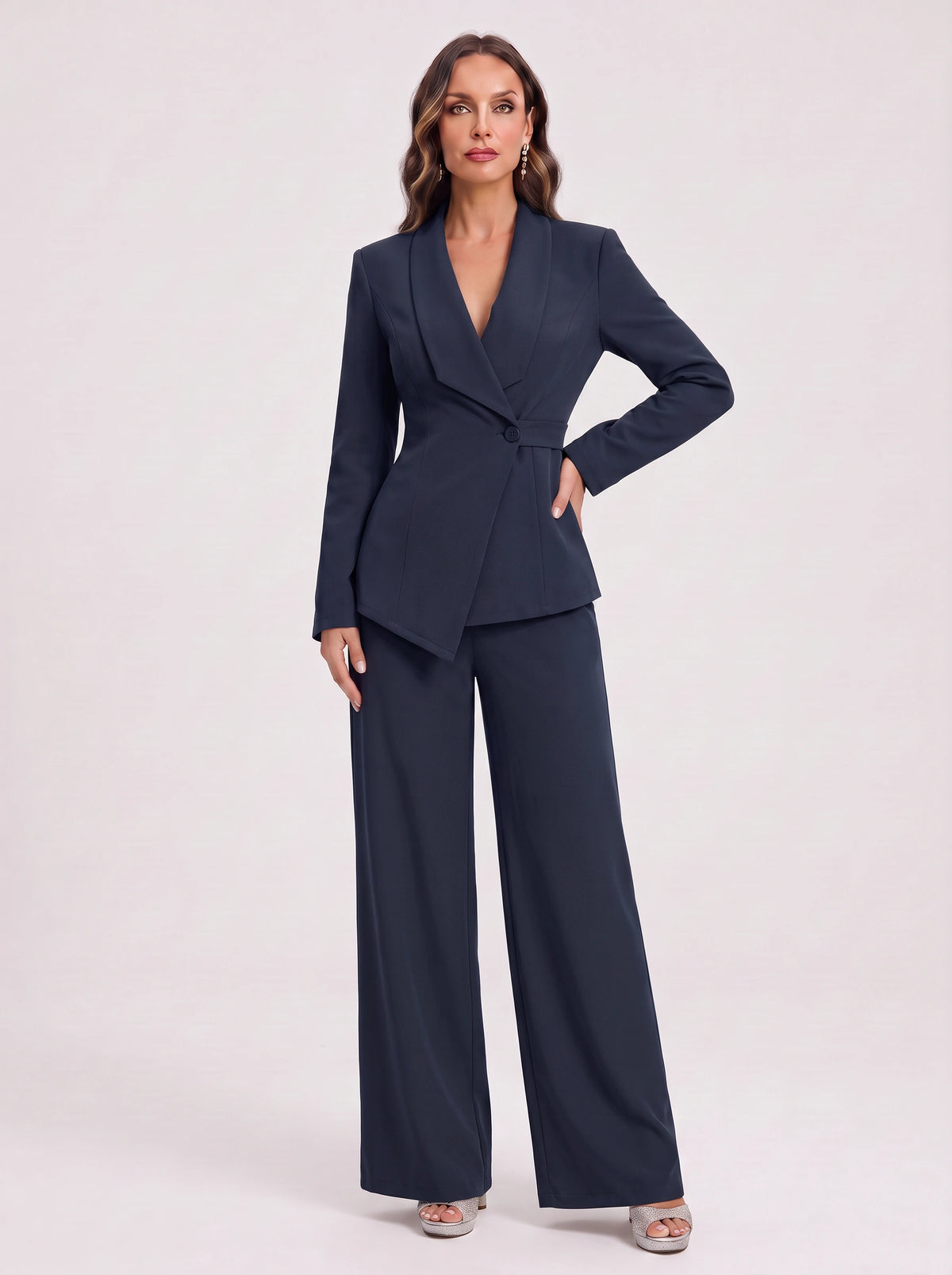 Silara Ensemble Tailleur Pantalon – Femme Bureau Chic Cérémonie Soirée Jambe Large Coupe Ajustée
