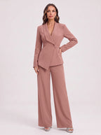 Silara Ensemble Tailleur Pantalon – Femme Bureau Chic Cérémonie Soirée Jambe Large Coupe Ajustée