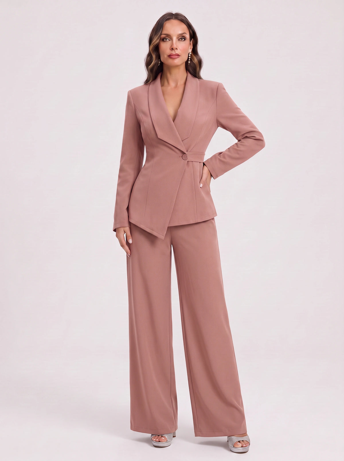 Silara Ensemble Tailleur Pantalon – Femme Bureau Chic Cérémonie Soirée Jambe Large Coupe Ajustée