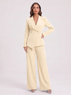 Silara Ensemble Tailleur Pantalon – Femme Bureau Chic Cérémonie Soirée Jambe Large Coupe Ajustée