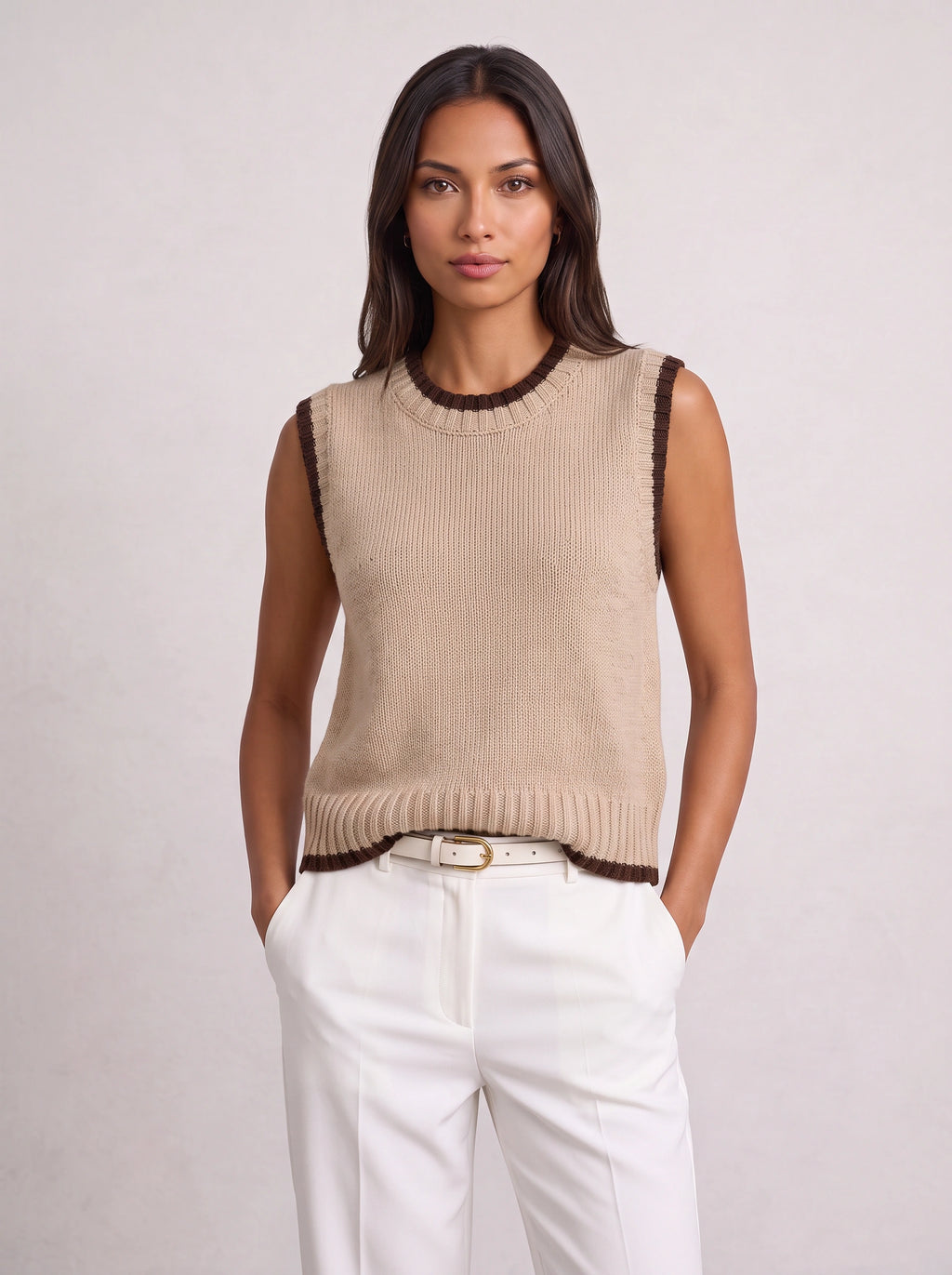 Ribnest Pull Sans Manche Femme – Gilet Automne Bureau Chic Bicolore Tricot