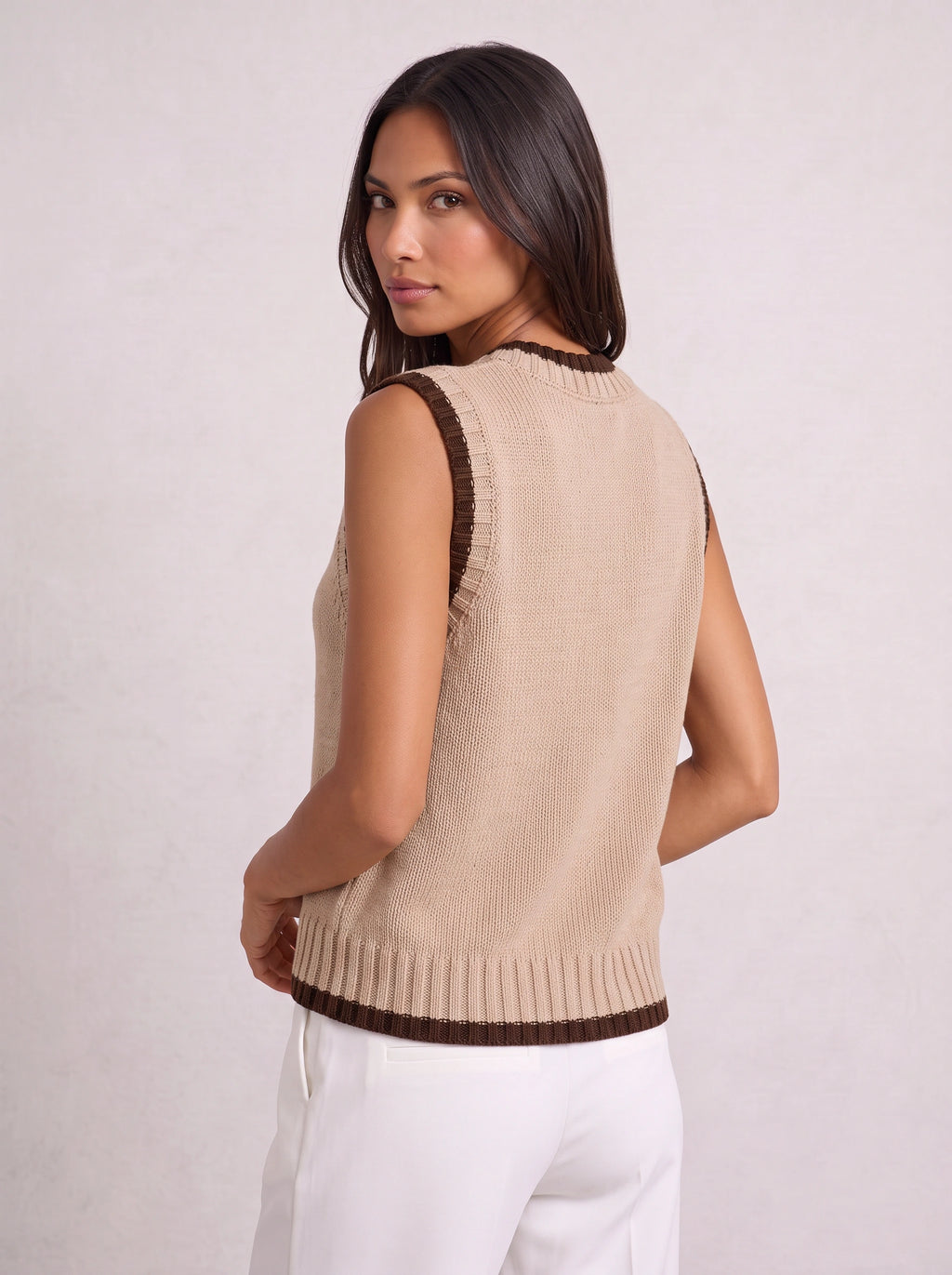 Ribnest Pull Sans Manche Femme – Gilet Automne Bureau Chic Bicolore Tricot