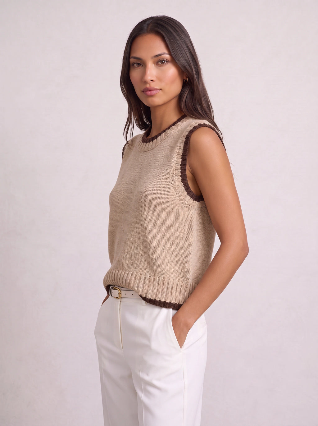 Ribnest Pull Sans Manche Femme – Gilet Automne Bureau Chic Bicolore Tricot