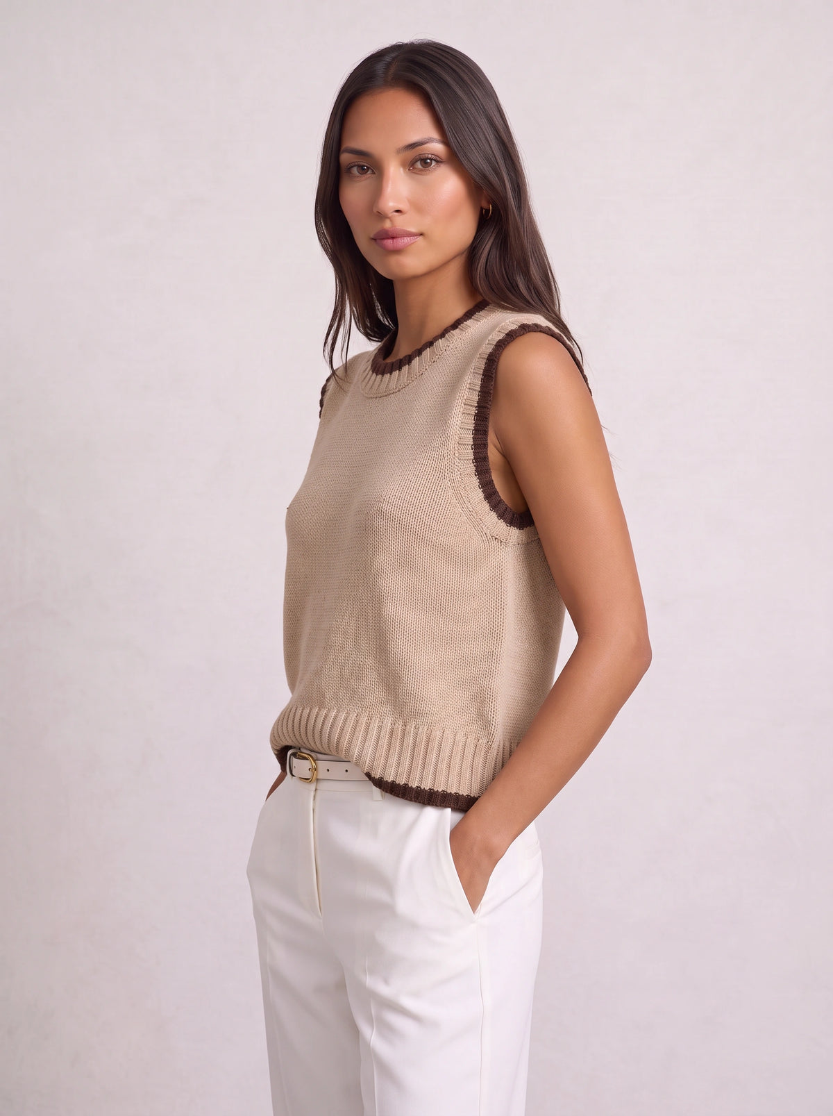 Ribnest Pull Sans Manche Femme – Gilet Automne Bureau Chic Bicolore Tricot