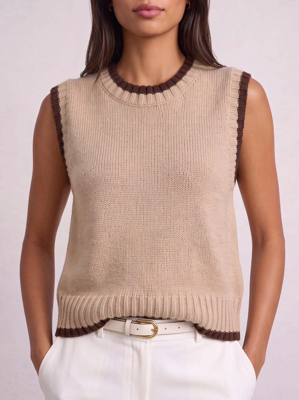 Ribnest Pull Sans Manche Femme – Gilet Automne Bureau Chic Bicolore Tricot