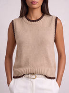 Ribnest Pull Sans Manche Femme – Gilet Automne Bureau Chic Bicolore Tricot