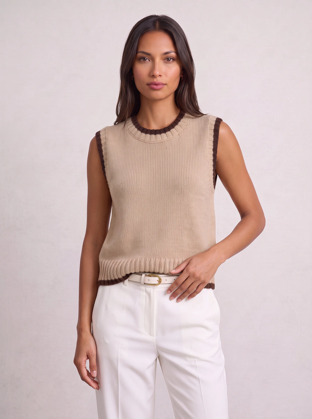 Ribnest Pull Sans Manche Femme – Gilet Automne Bureau Chic Bicolore Tricot