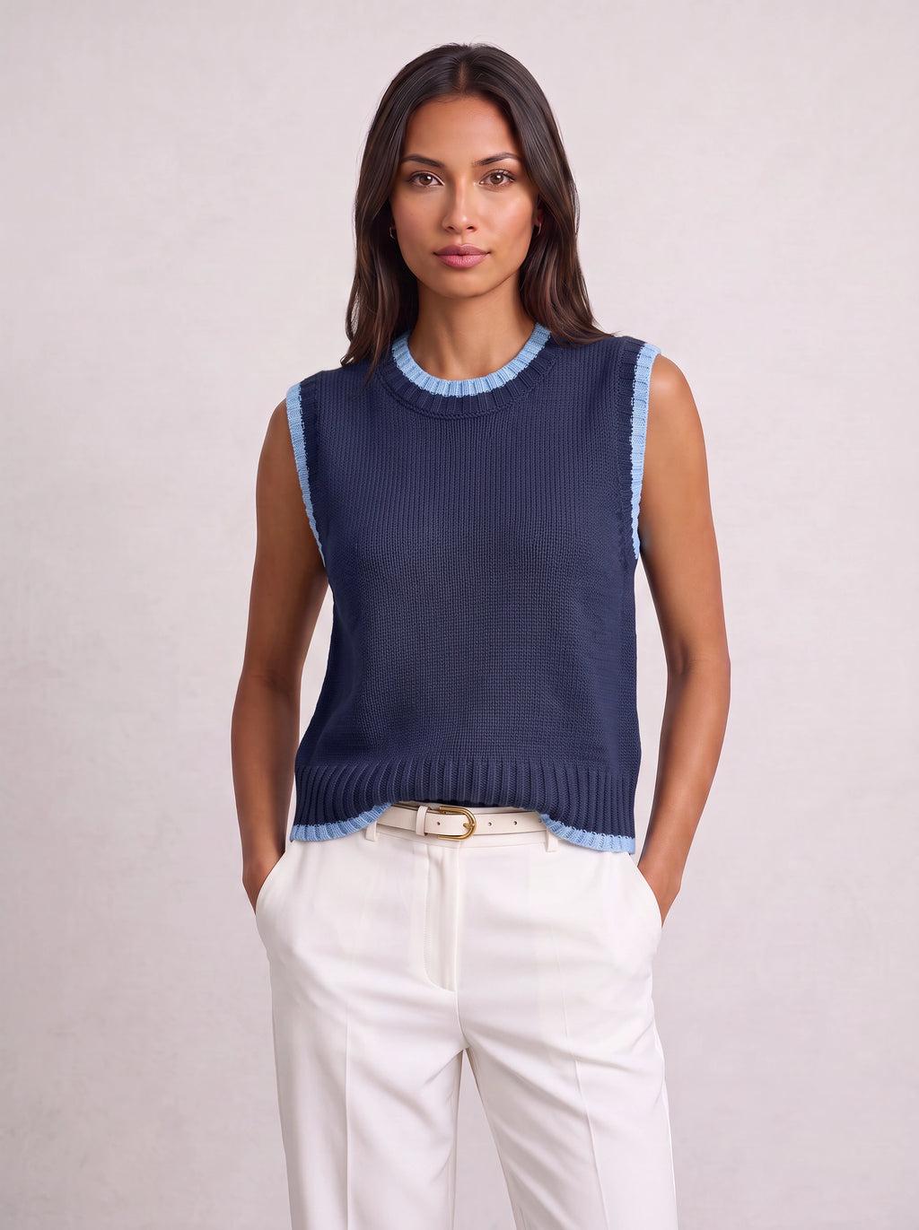 Ribnest Pull Sans Manche Femme – Gilet Automne Bureau Chic Bicolore Tricot
