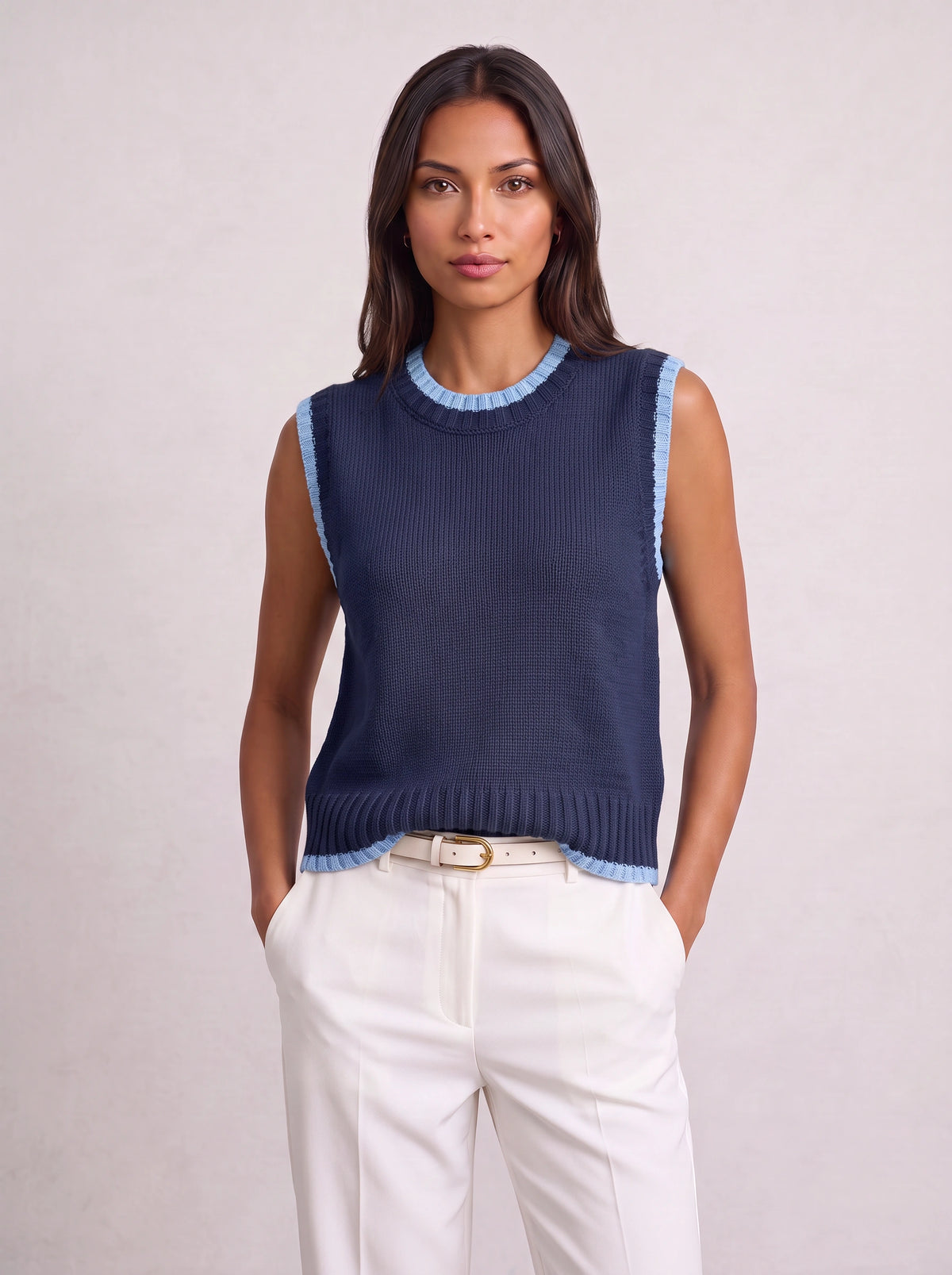 Ribnest Pull Sans Manche Femme – Gilet Automne Bureau Chic Bicolore Tricot