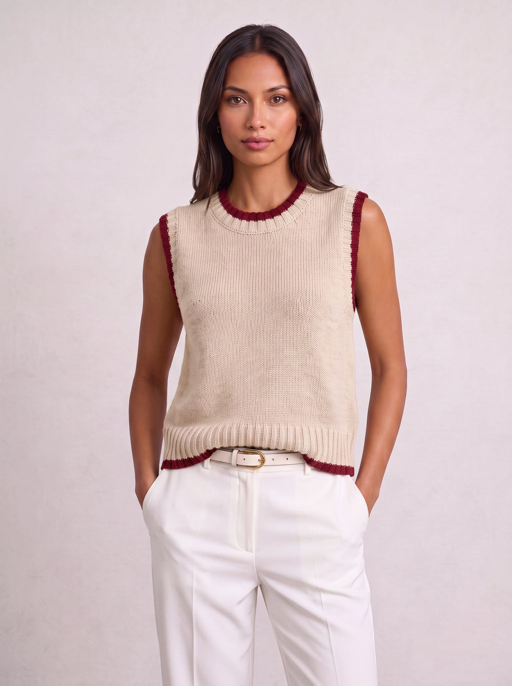Ribnest Pull Sans Manche Femme – Gilet Automne Bureau Chic Bicolore Tricot