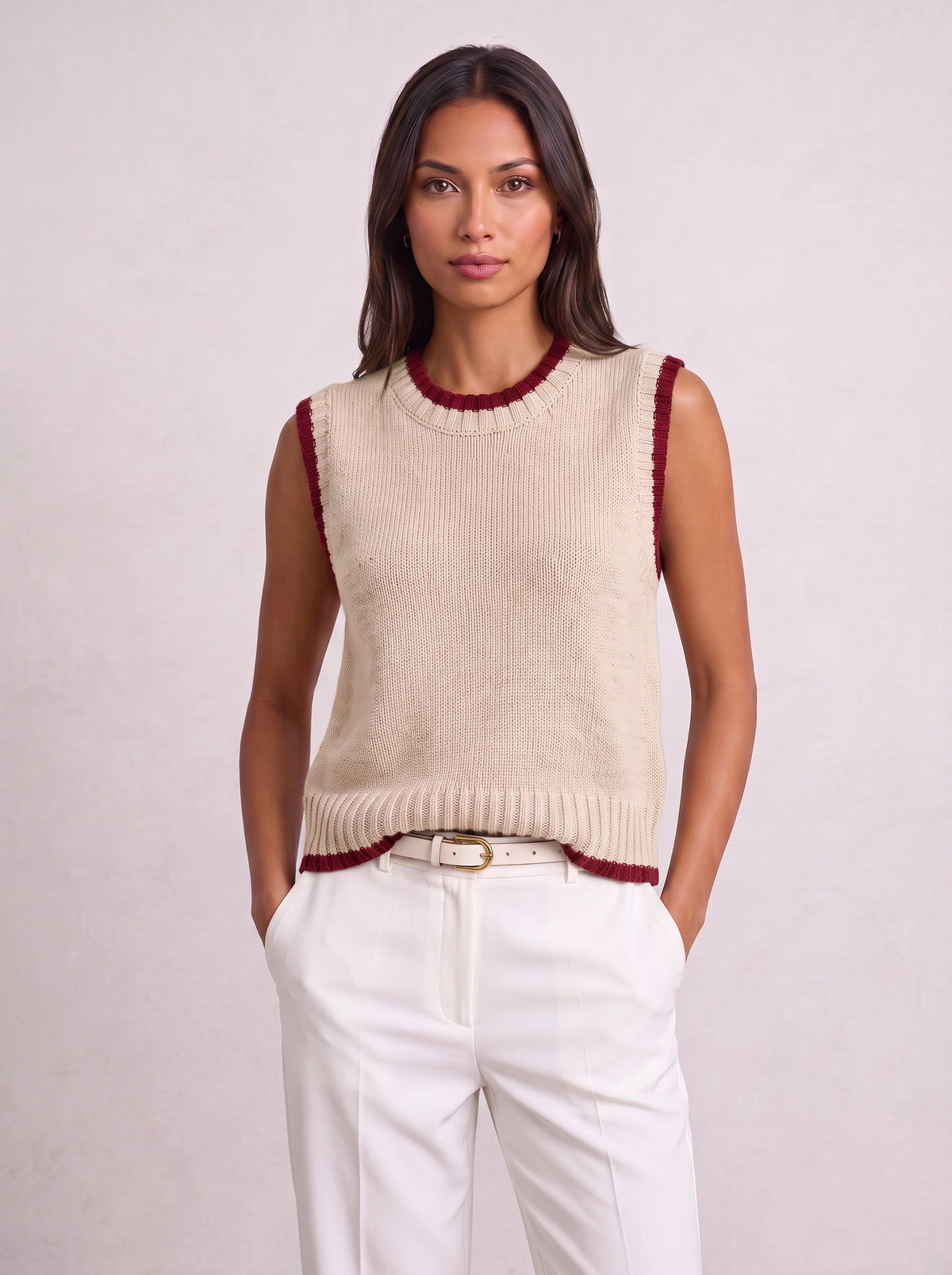 Ribnest Pull Sans Manche Femme – Gilet Automne Bureau Chic Bicolore Tricot