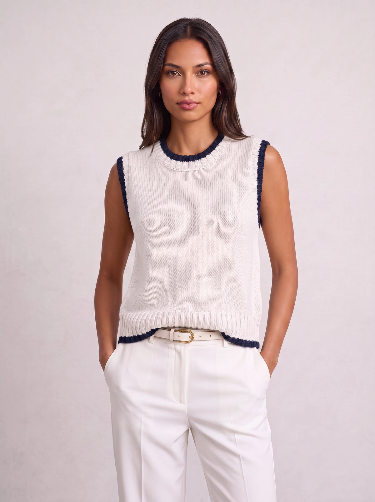 Ribnest Pull Sans Manche Femme – Gilet Automne Bureau Chic Bicolore Tricot