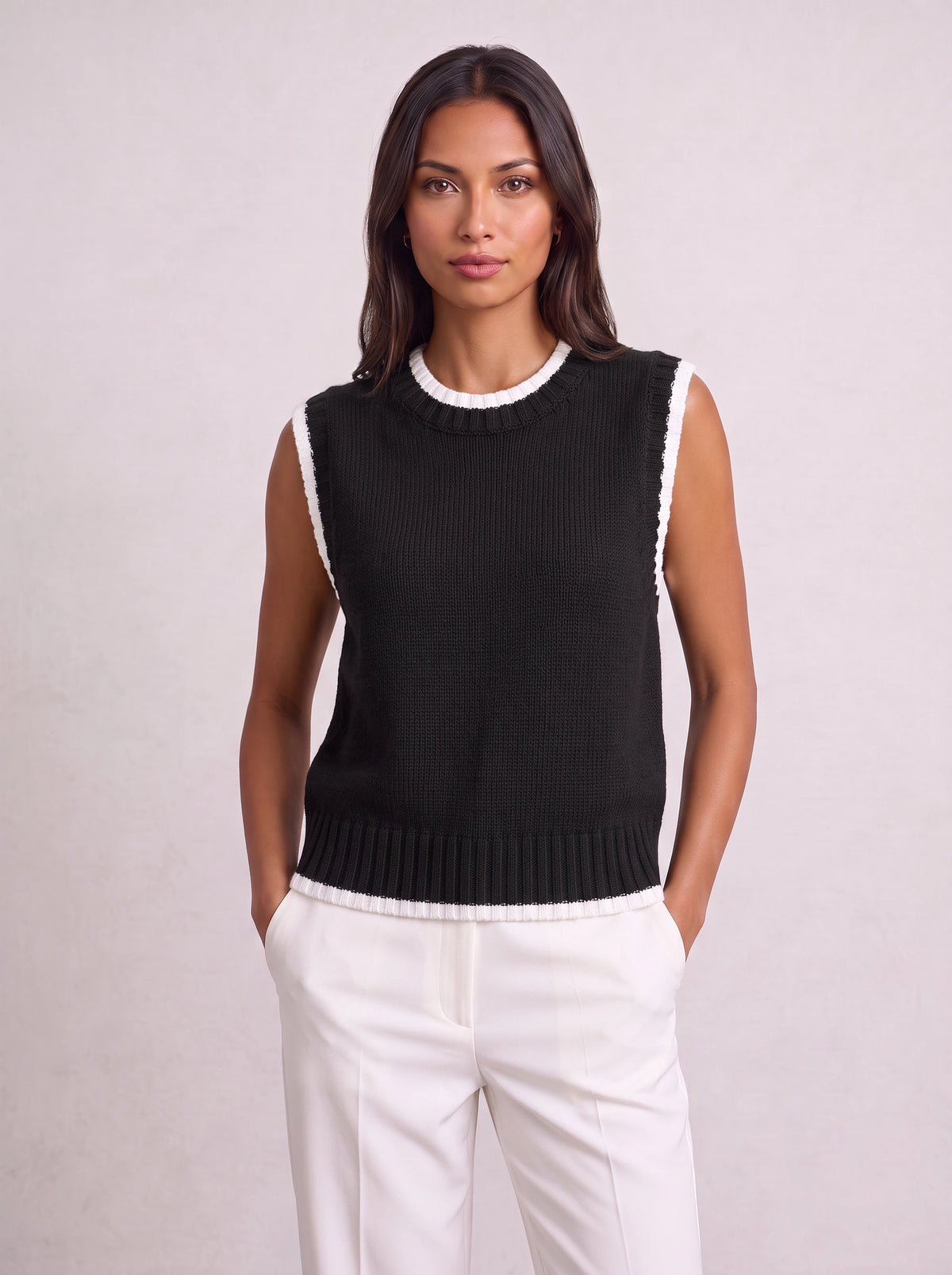 Ribnest Pull Sans Manche Femme – Gilet Automne Bureau Chic Bicolore Tricot