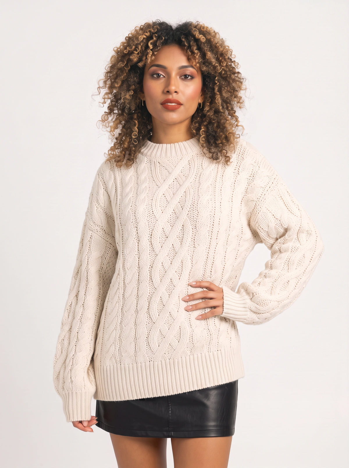 Treccia Pull Torsades Épaisses – Femme Maille Irlandaise Oversize Automne Hiver Cocooning