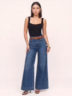 Amplio Jean Large Taille Haute – Femme Fluide Jambe Évasée Denim Automne Casual Chic