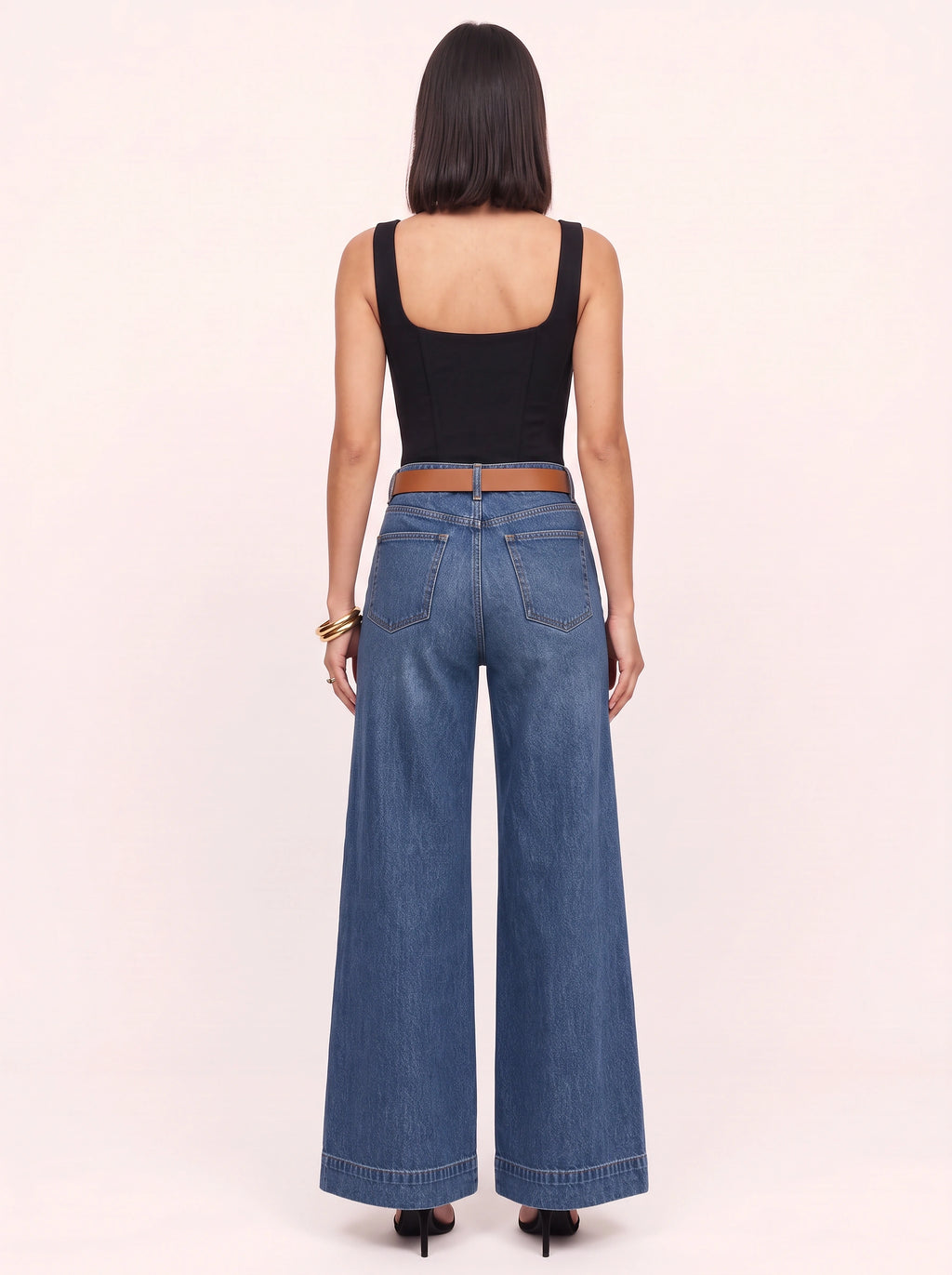 Amplio Jean Large Taille Haute – Femme Fluide Jambe Évasée Denim Automne Casual Chic