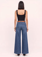 Amplio Jean Large Taille Haute – Femme Fluide Jambe Évasée Denim Automne Casual Chic