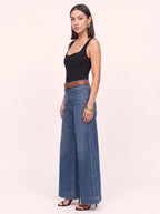 Amplio Jean Large Taille Haute – Femme Fluide Jambe Évasée Denim Automne Casual Chic