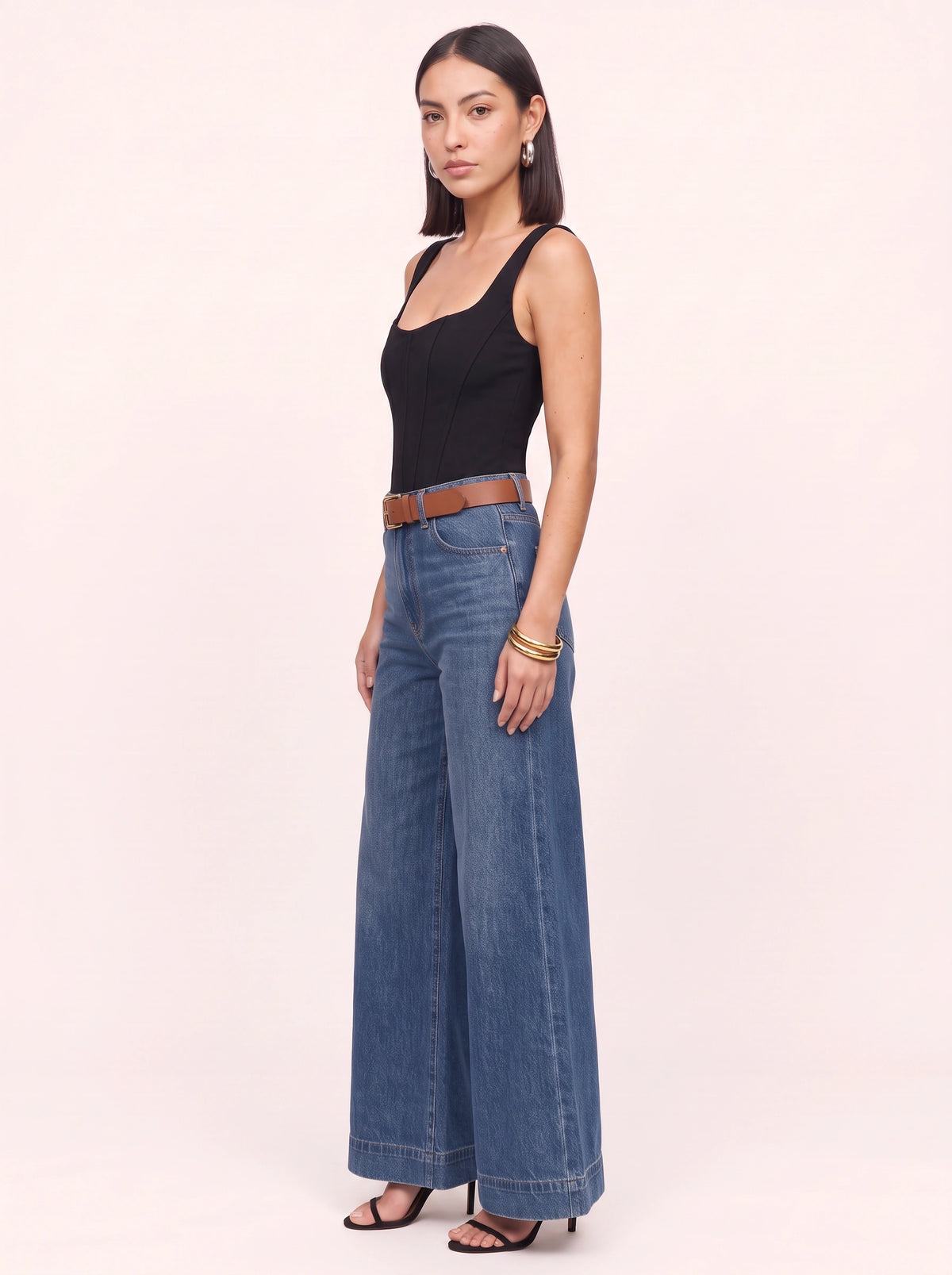 Amplio Jean Large Taille Haute – Femme Fluide Jambe Évasée Denim Automne Casual Chic