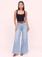Amplio Jean Large Taille Haute – Femme Fluide Jambe Évasée Denim Automne Casual Chic